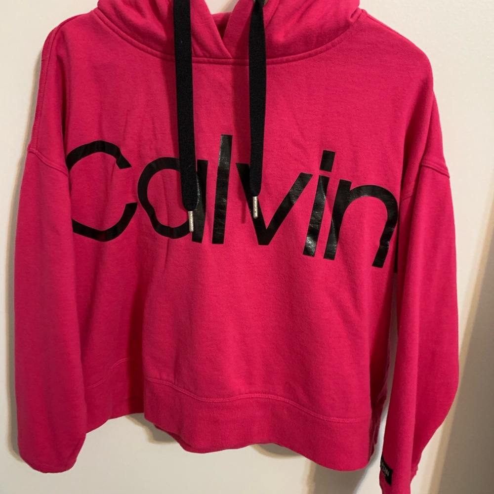 Calvin klein hot pink cropped hoodie, size: small